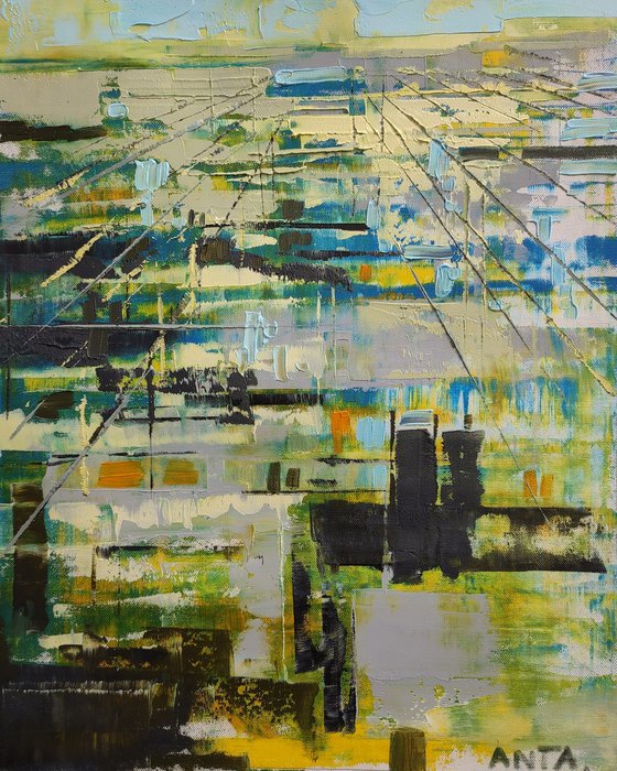 Abstract oil painting "City lines 18". Size 15,7/19,7 inches, 40/50cm, stretched