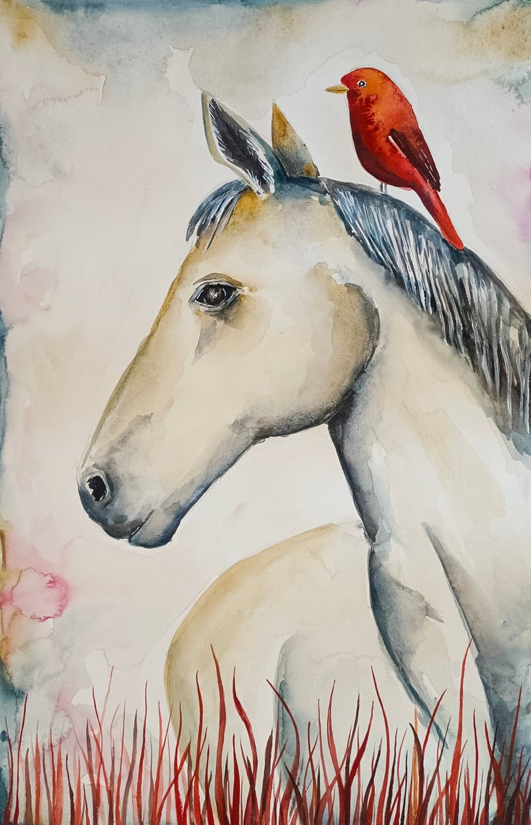 Horse and Red Tree by Evgenia Smirnova