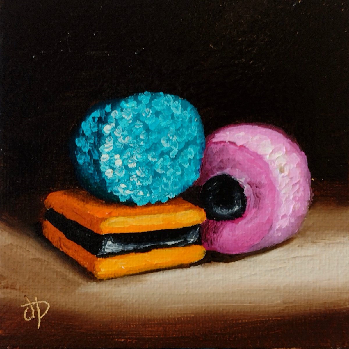 Little Liquorice Allsorts 3 still life Oil painting by Jane Palmer Art