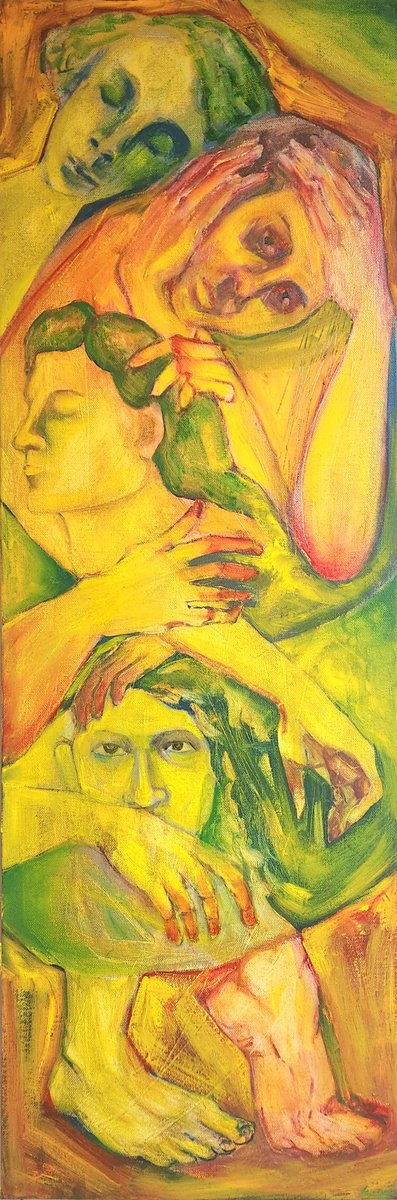 Expressive Portrait Oil Painting By Anahita Amouzegar, 12 X 36, Interwoven, Original Artwork