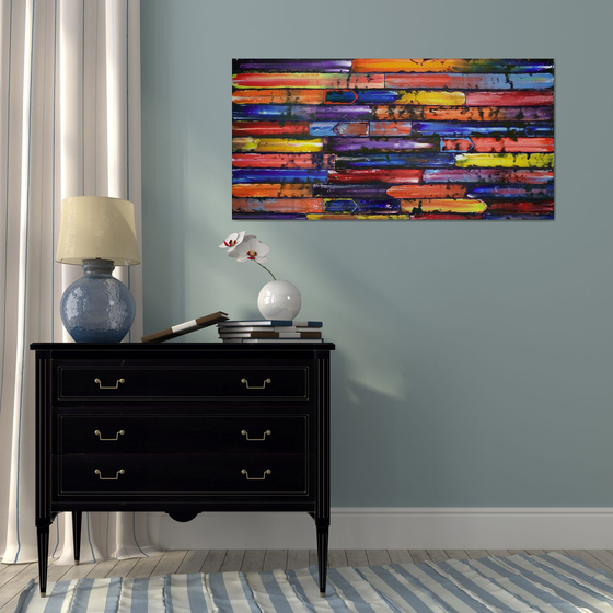 "Slip Through The Cracks" - Original PMS Abstract Oil Painting On Wooden Panel - 48" x 24"