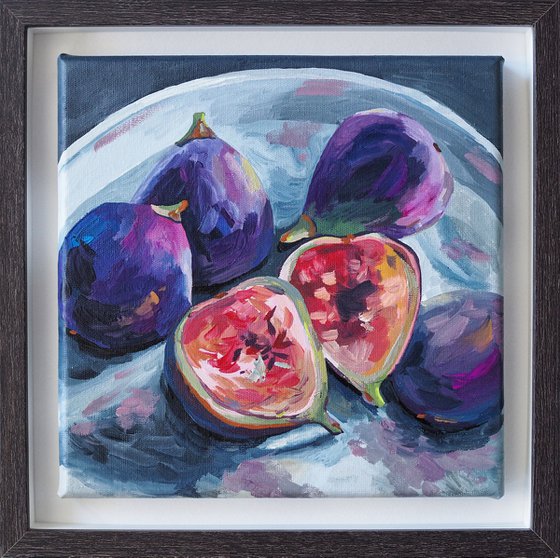 Still life with figs - original framed artwork, ready to hang