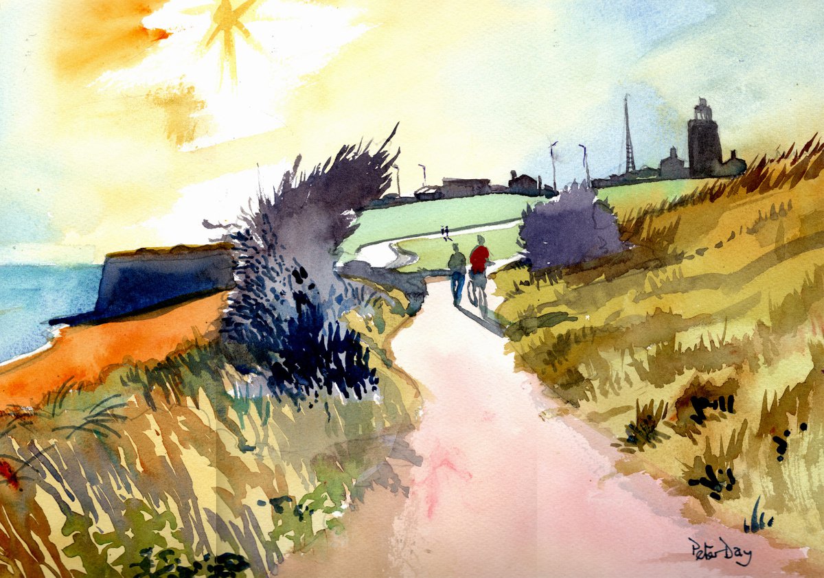 Impressionistic Landscape Watercolour By Peter Day, 17 X 13", North Foreland Lighthouse, Original Artwork