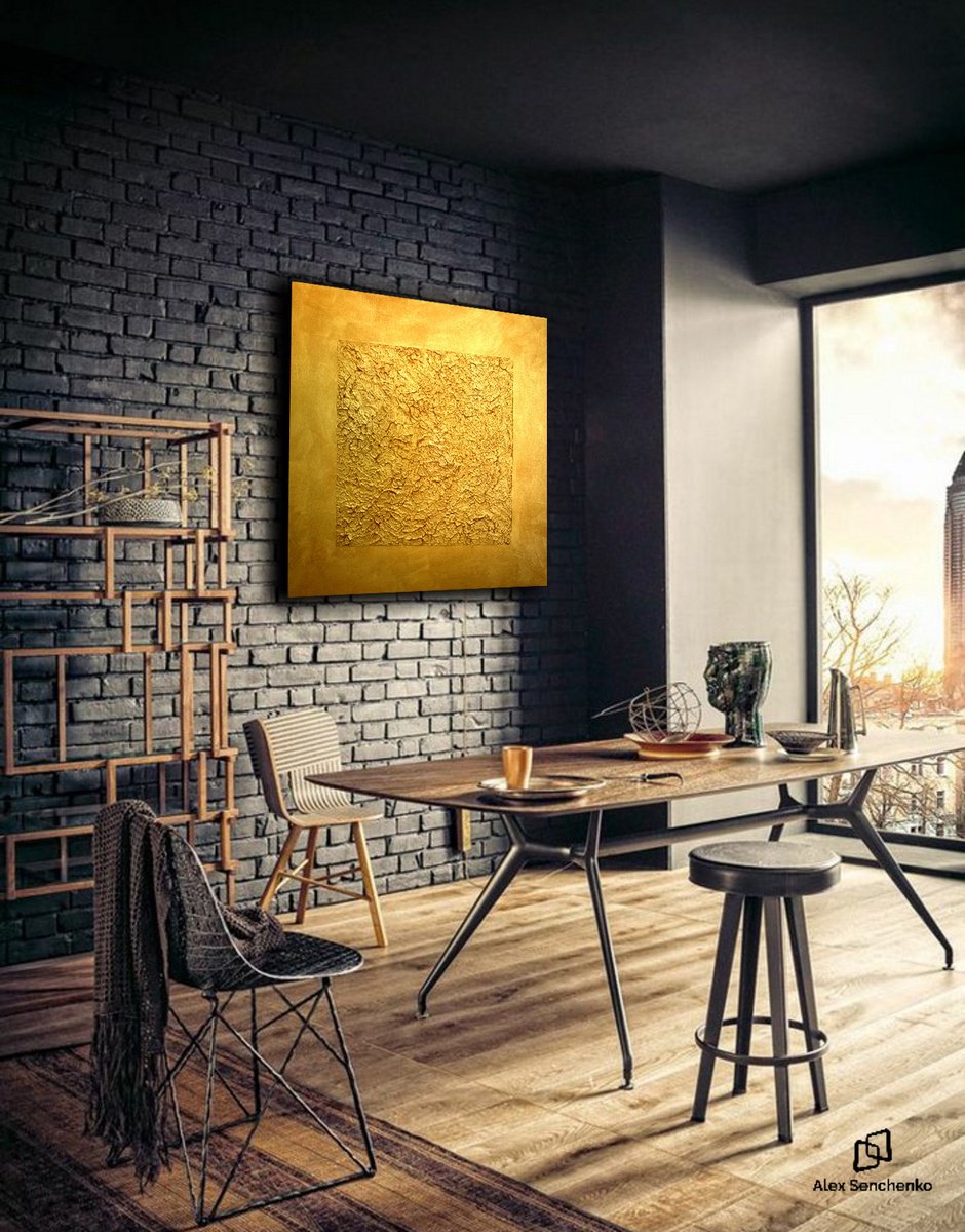 100x100cm. / Gold Abstract Painting / Golden Square by Alex Senchenko