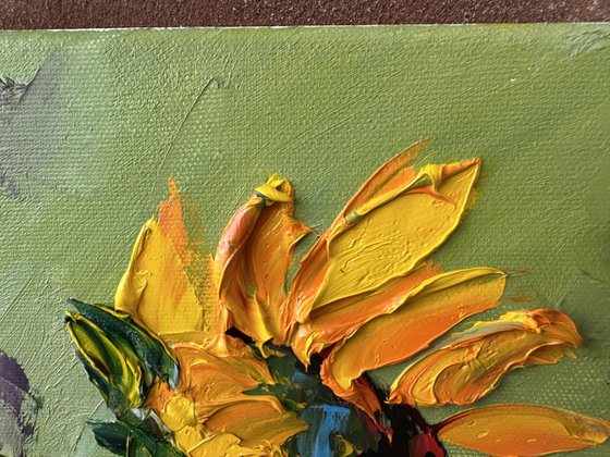 Sunflower impasto art