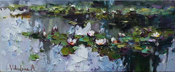 Water Lilies in pond -  Original Oil painting