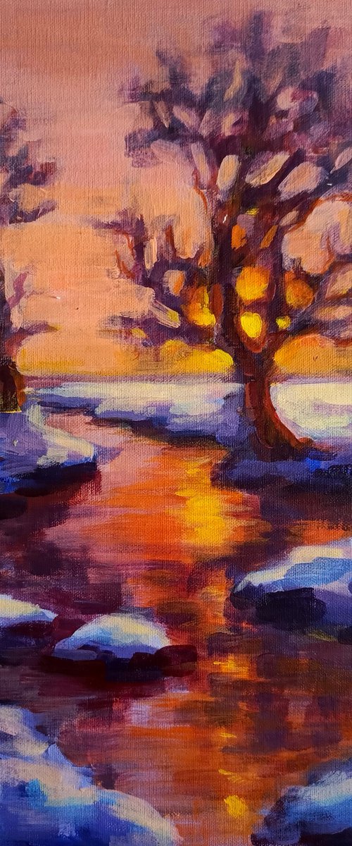 Winter sunset on the river by Anastasia Art Line