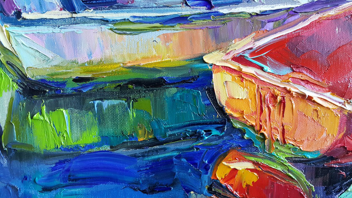 Original Oil Painting - Fishing Boats by Viktoria Lapteva