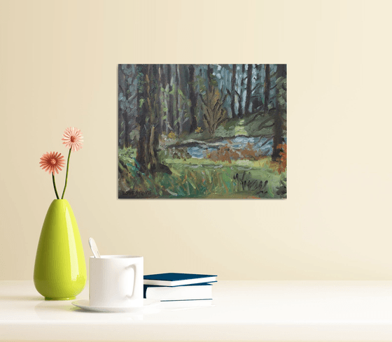 Lake in the forest painting