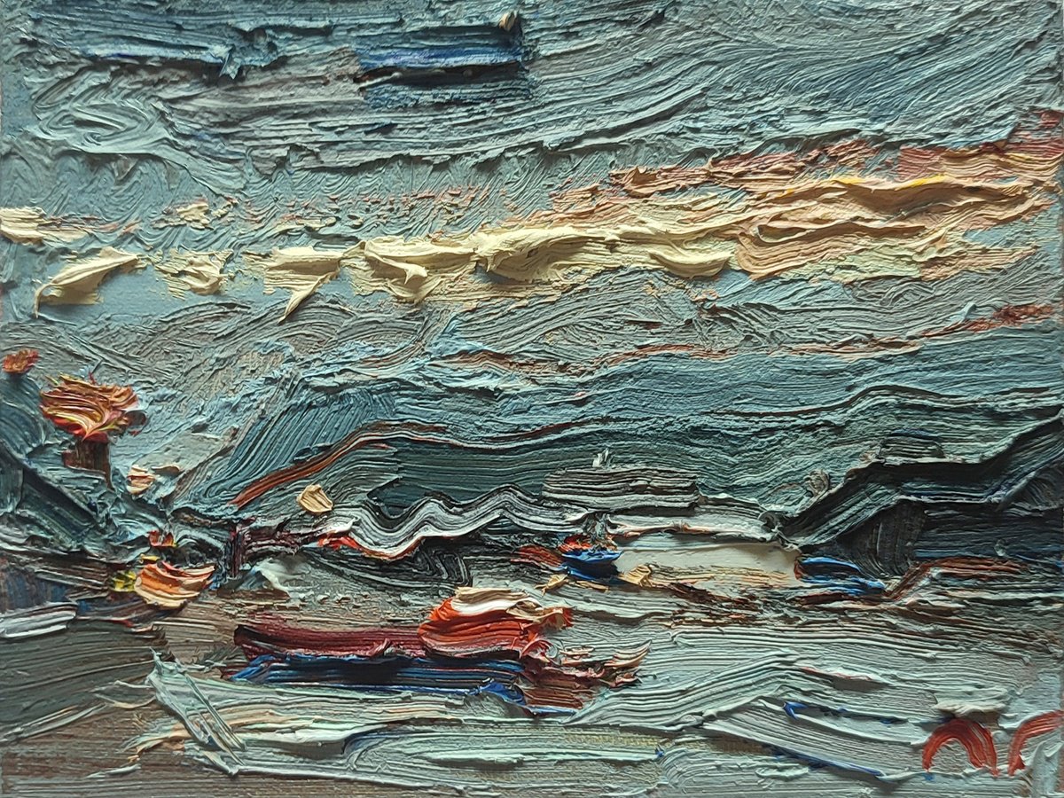 Impressionistic Landscape Oil Painting By Pavel Guliaev, 8 X 6", Sea Landscape, Original Artwork