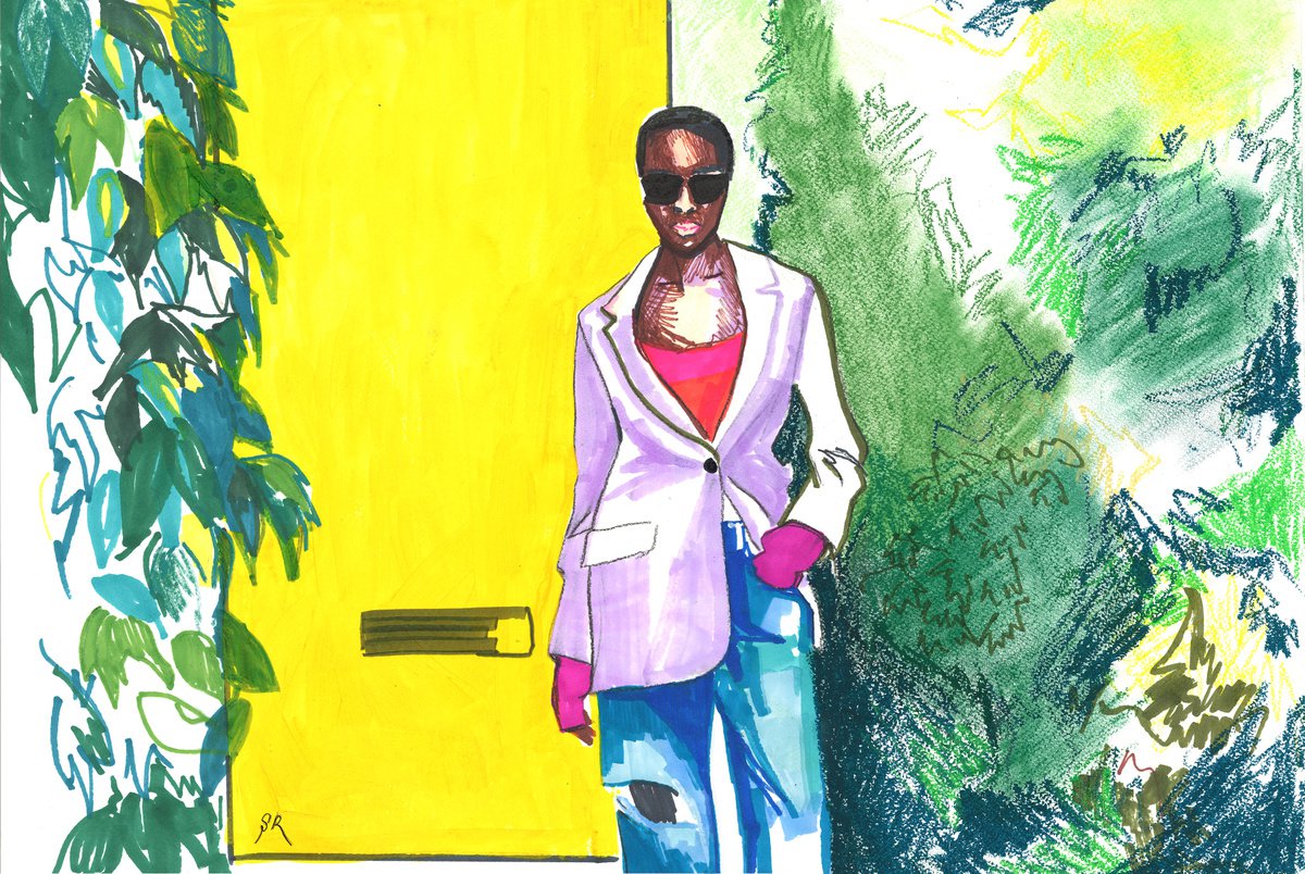 VAMP IT UP - acrylic drawing on paper, original gift, black woman, fashion, woman, wall ar... by Sasha Robinson