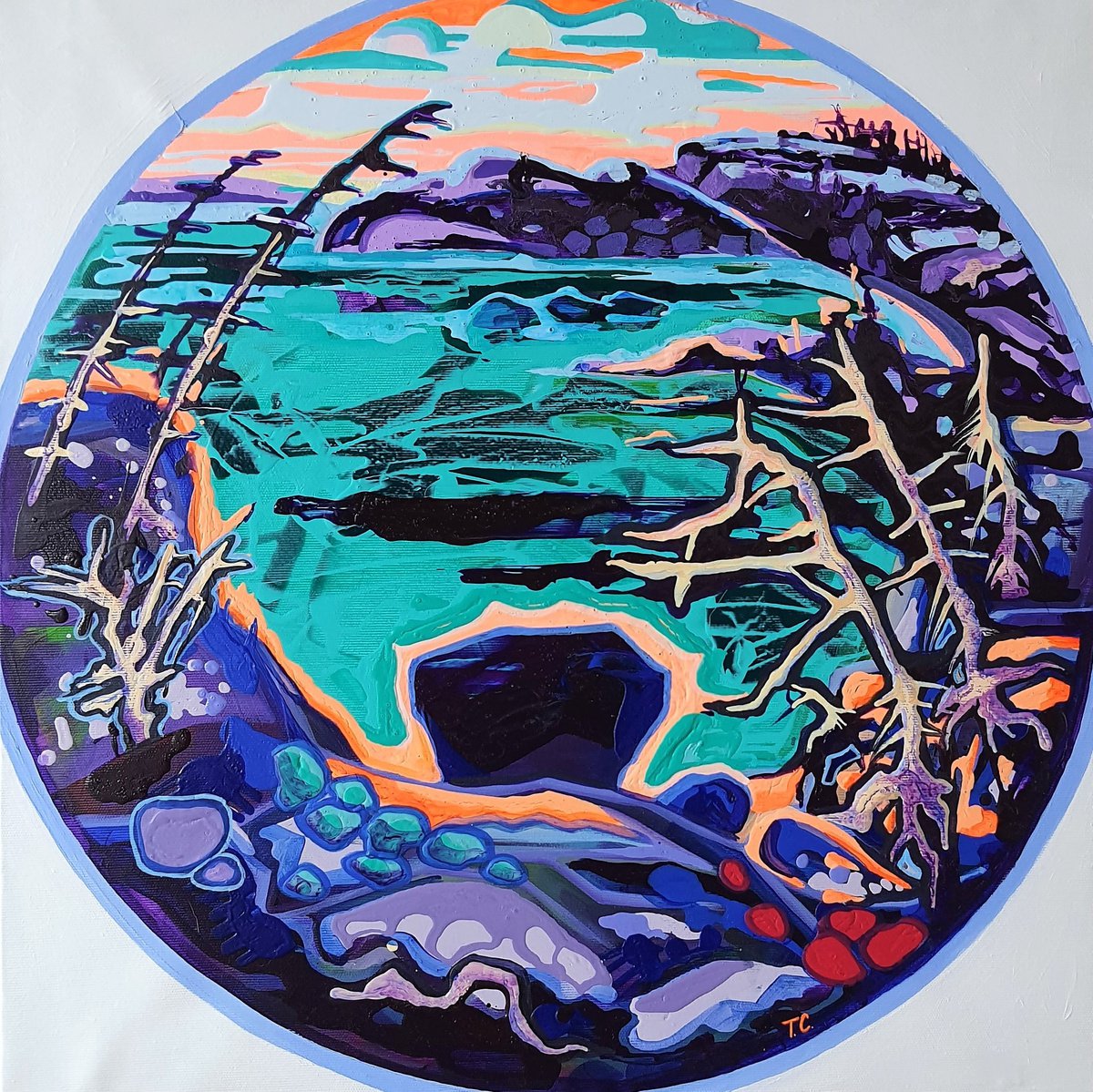 Abstract Landscape Acrylic Painting By Tanja Smirnova, 22 X 22", Northern Mandala 2, Original Artwork