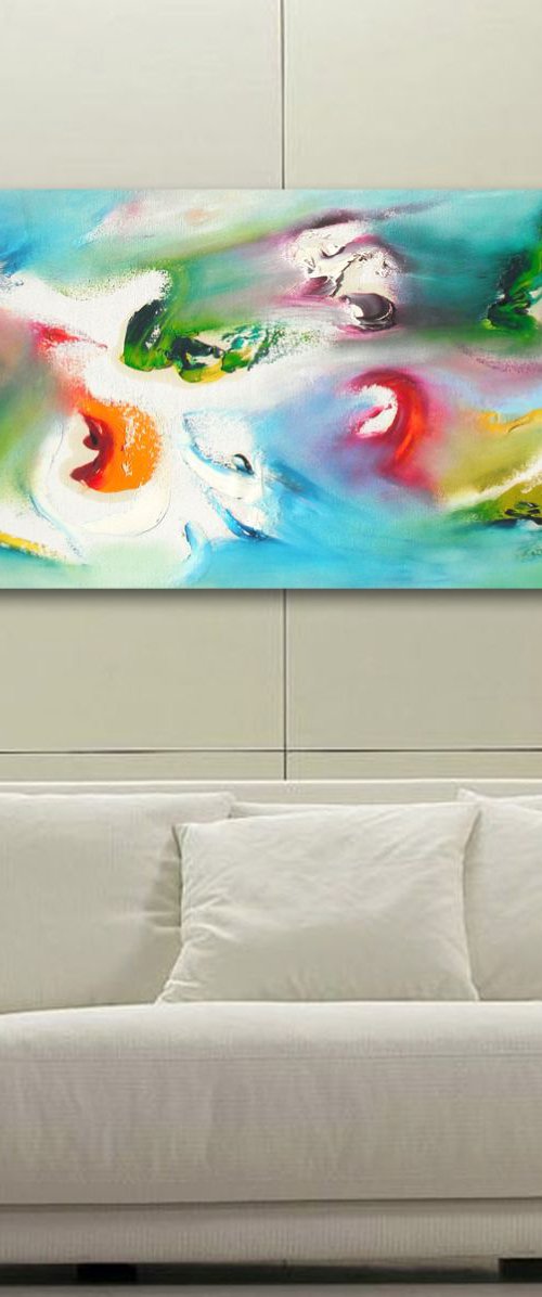 Nostalgic - 100x40 cm, LARGE XL, Original abstract painting, oil on canvas, by Davide De Palma