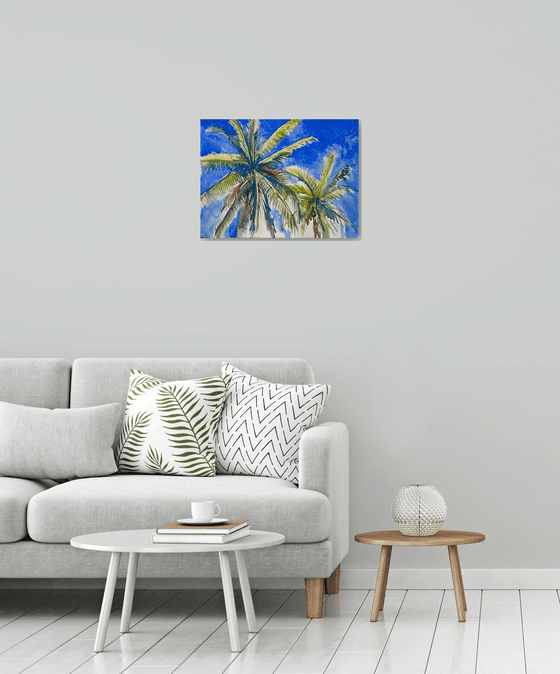 Palm Trees From California., tropical Beach Palms Painting