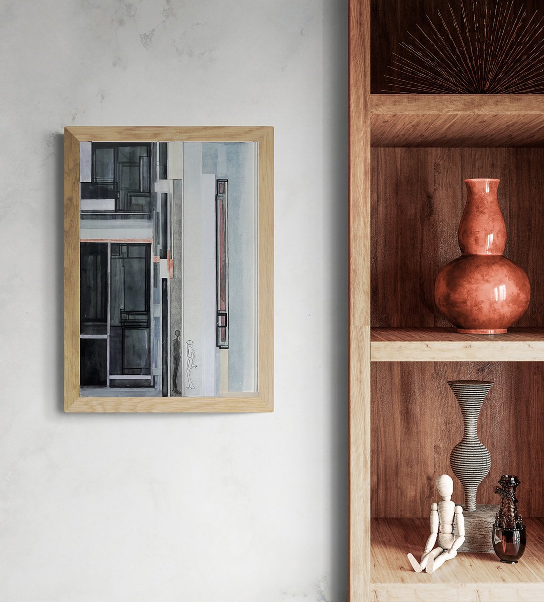 Geometric Abstract Painting By Marija Stojkovic, 14 X 20", Interspace, Original Artwork