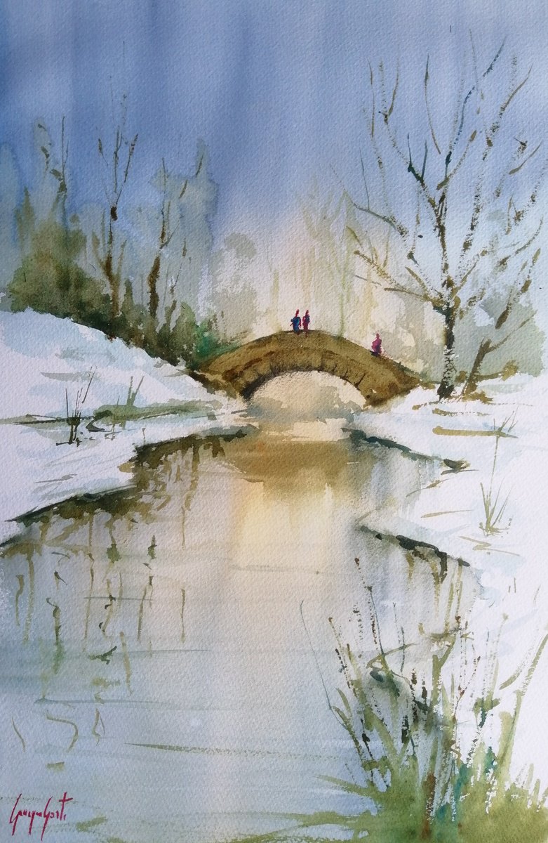 Impressionistic Watercolour , Central Park 4 By Giorgio Gosti, 14 X 21, Artwork For Sale On Artfinder