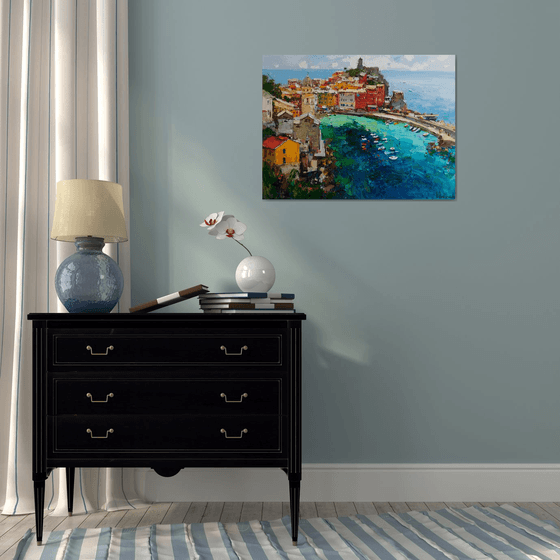 Vernazza Cinque Terre iItaly - Original impasto landscape painting textured Oil painting Italy wall art