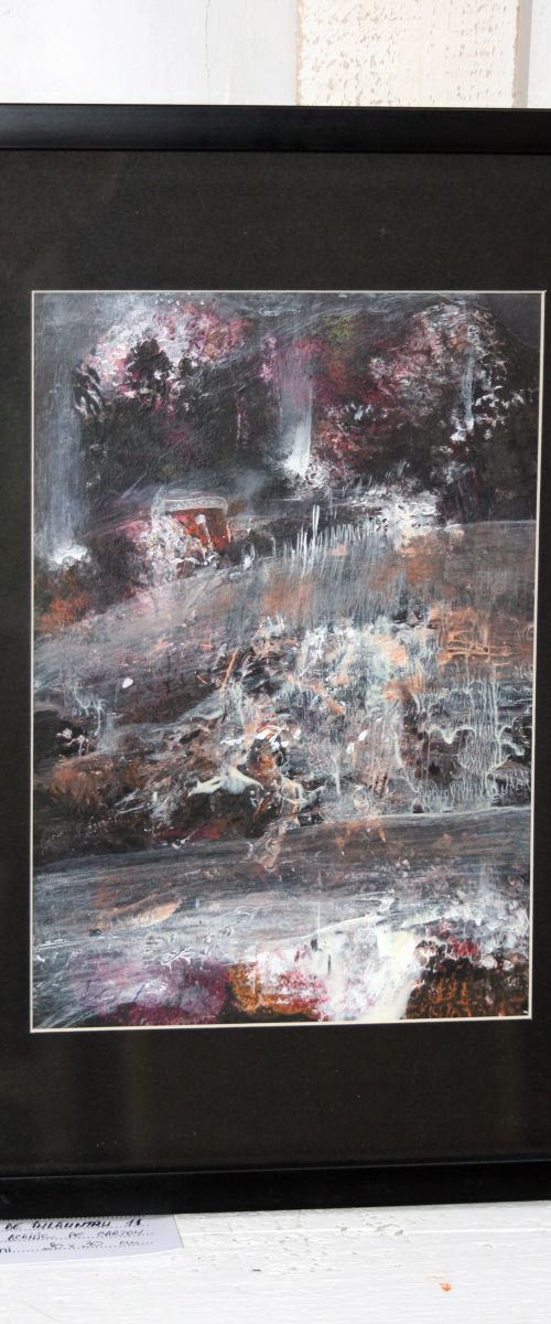 UNIQUE ONIRIC PAINTING SIGNED BY ROMANIAN MASTER OVIDIU KLOSKA - ABOUT COSMIC ENERGY / PERENITY/ LIGHT SIGNALS TERAIN ANCE STRAL LANDSCAPE - DECALCOMANIA by Kloska Ovidiu