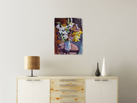 "Irises in a jug" original painting 50*65 cm