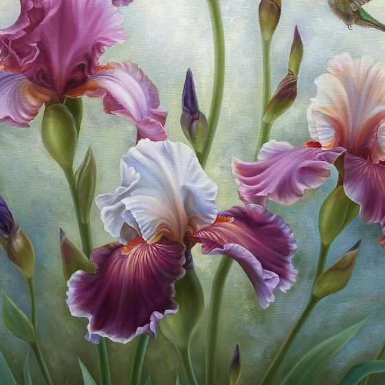 "Summer song", irises with birds