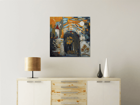 Yellow flowers (70x70cm, oil painting, ready to hang)