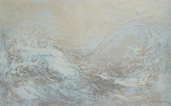 DANCING ON THE EDGE. Large Abstract Beige Textured Painting Modern Art with Heavy Texture. Abstract Landscape Contemporary Seascape Artwork for Livingroom