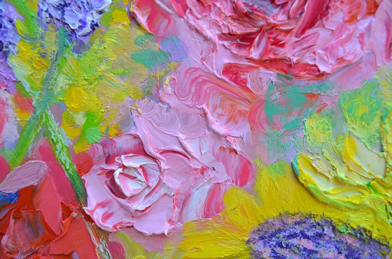 Sunflowers,Stocks and Roses Oil Painting