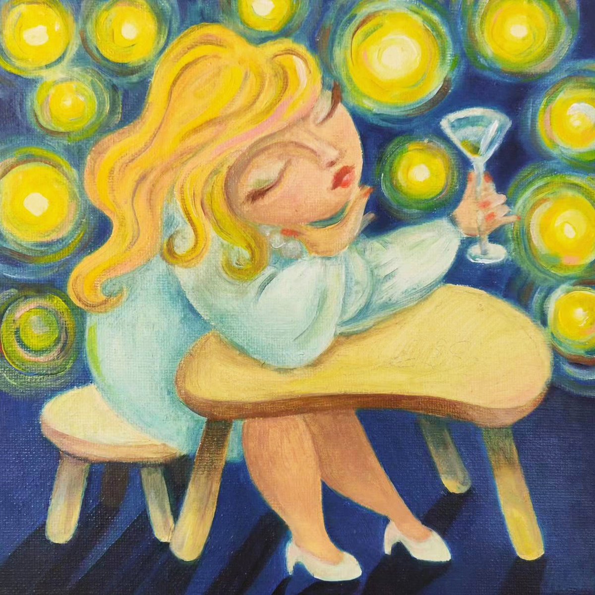 Naive Oil Painting , Glass Of Martini By Vio Valova, 8 X 8, Artwork For Sale On Artfinder