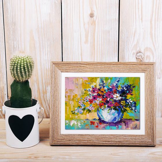 Flowers for you - small painting, oil painting, flowers, bouquet, gift idea, gift, flowers oil painting