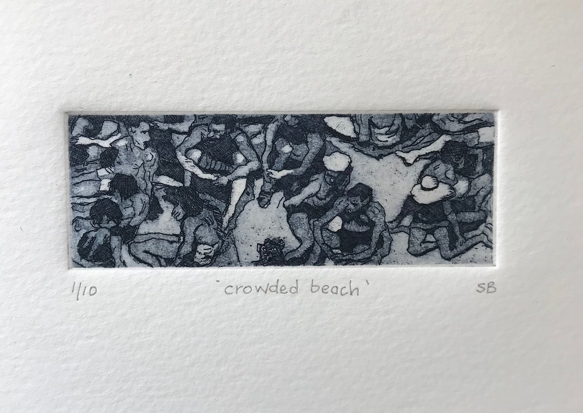 Portrait Etchings & Engravings By Stephen Brook, 8 X 6", Crowded Beach., Original Artwork