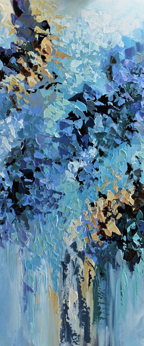 Blue Blossom 24"x36" - Acrylic abstract painting by Olga Tkachyk