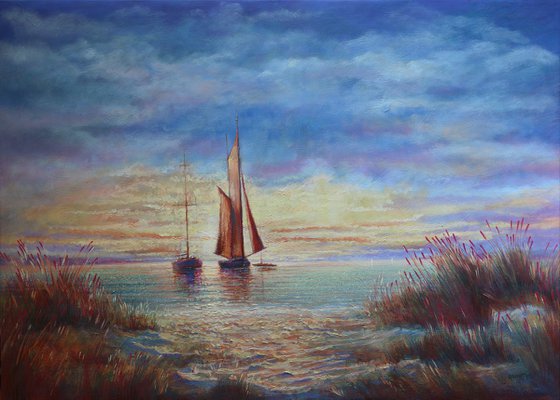 Sunrise in the Bay:linen, oil, 79x109