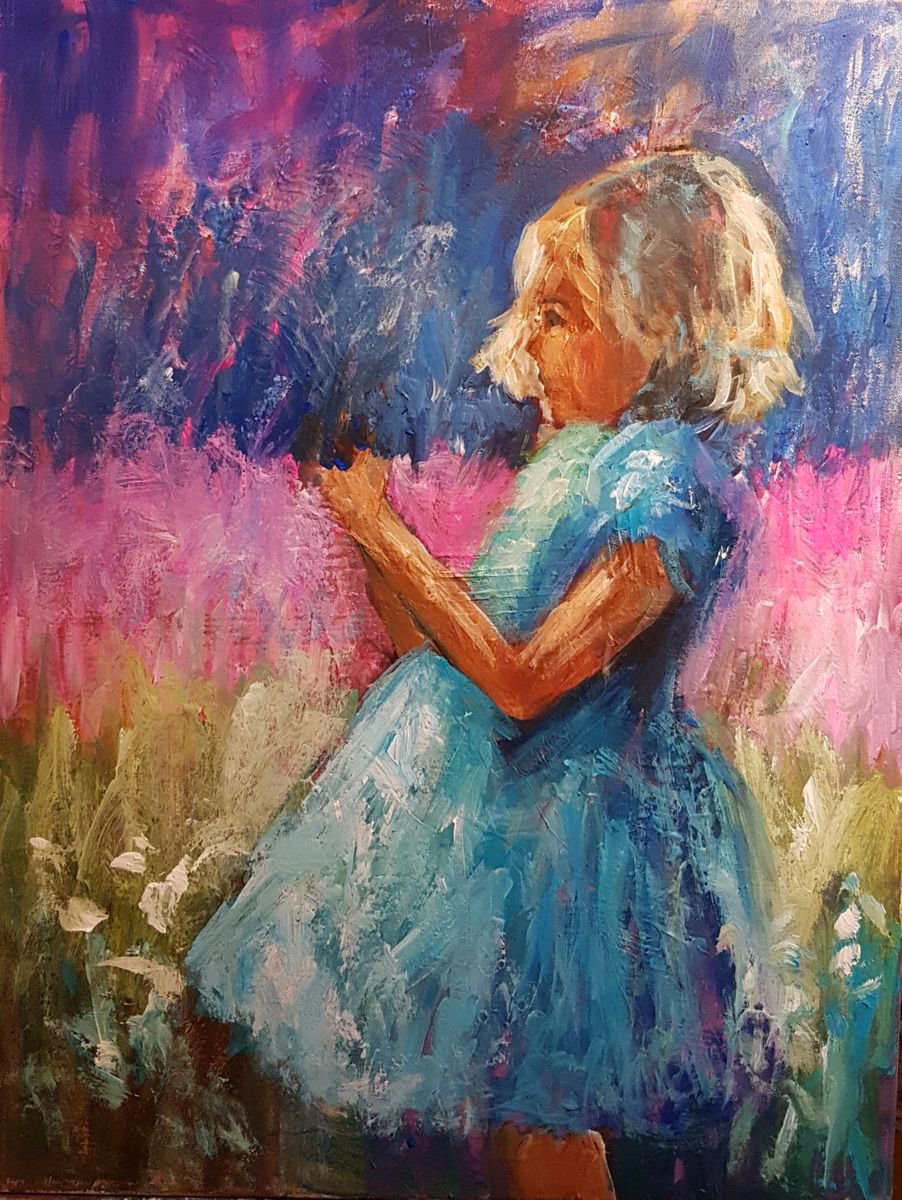 Impressionistic Portrait Acrylic Painting By Els Driesen, 24 X 31, Little Sharon, Original Artwork