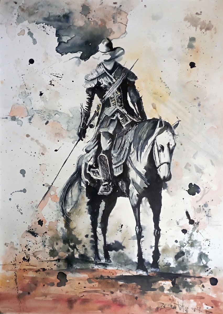 Urban And Pop Portrait Ink Drawing By Maurizio Puglisi, 17 X 23", Don Quixote, Original Artwork