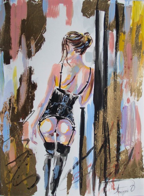 Monika 5 -Mixed Media Nude Woman  Painting on Paper by Antigoni Tziora