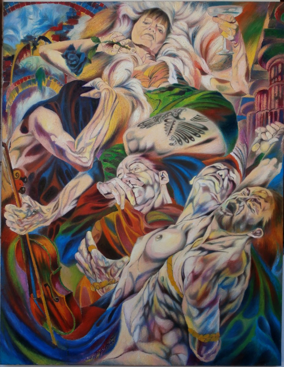 Expressive Portrait Oil Painting By Paola Imposimato, 38 X 49", The Blue Flower, Original Artwork