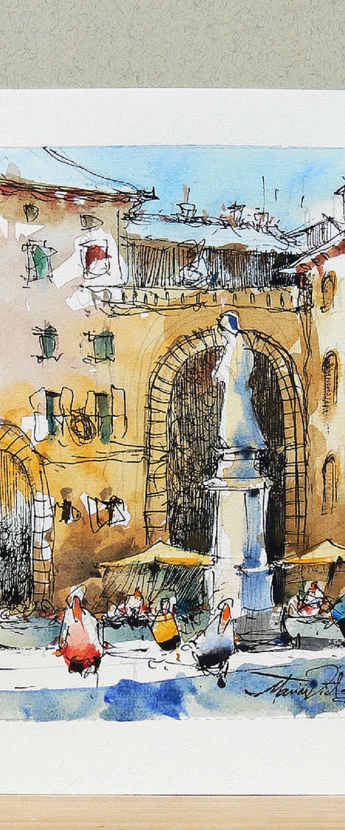 Verona, Urban Watercolor Art by Marin Victor