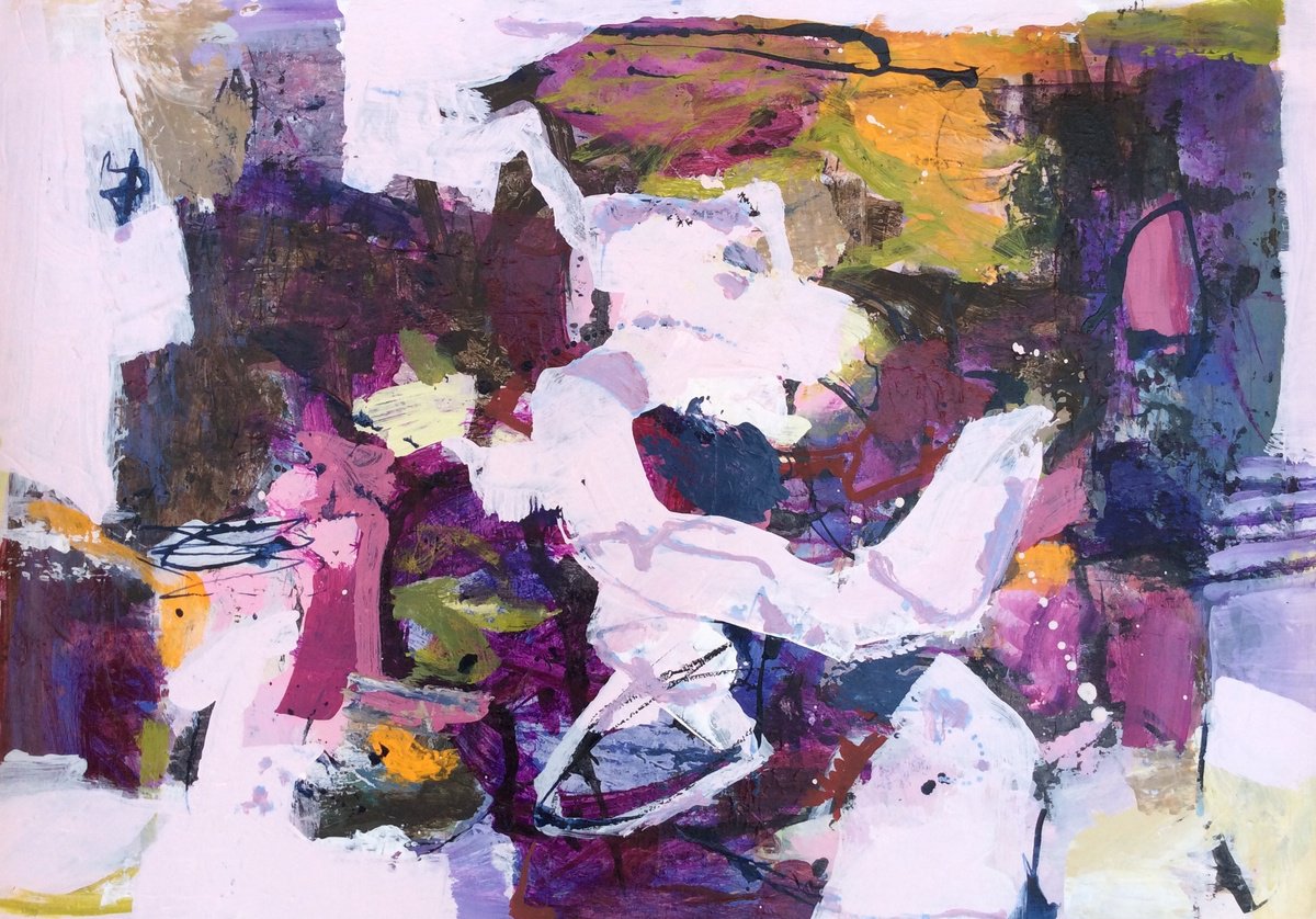 Expressive Abstract Acrylic Painting By Linda Coppens, 20 X 28", Luminous Cascade, Original Artwork