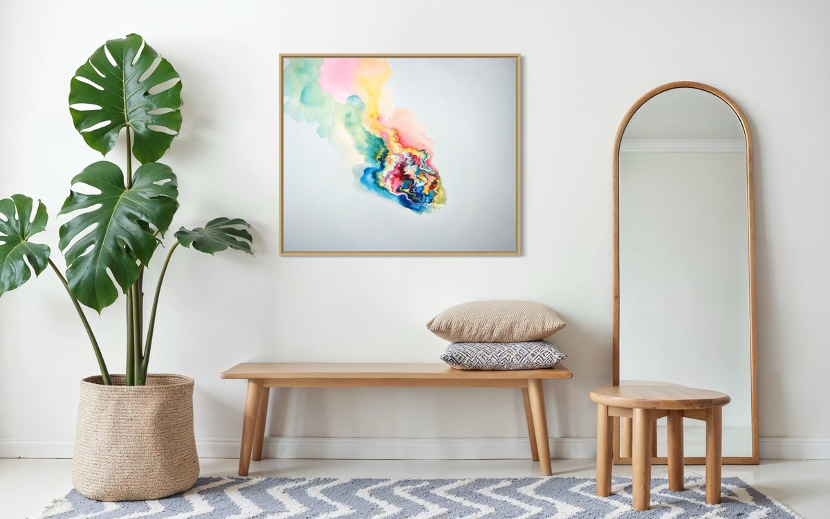 Abstract Acrylic Painting By Tam Chianta, 35 X 30", Flowing Freely, Original Artwork