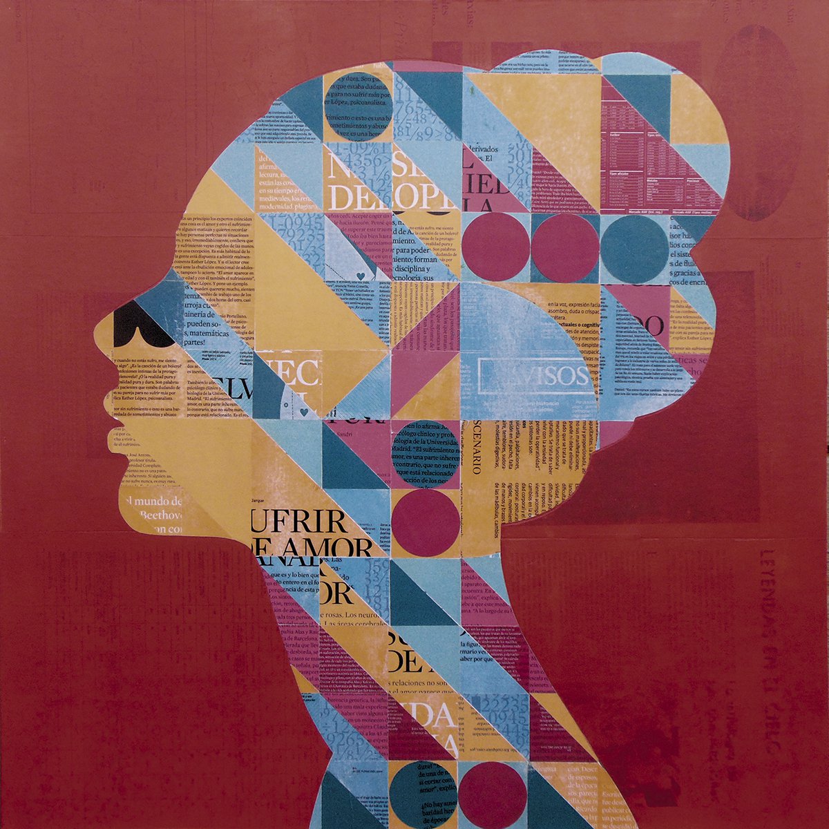 Urban And Pop Portrait Collage By Manel Villalonga, 24 X 24", 33 Red Portrait, Original Artwork