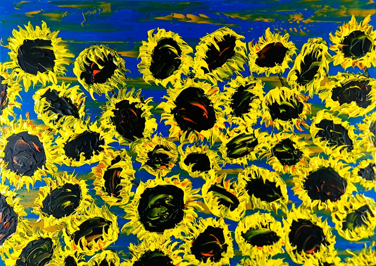 Blooming Sunflowers 6 By Daniel Urbani?k, 28 X 20, Artwork For Sale On Artfinder