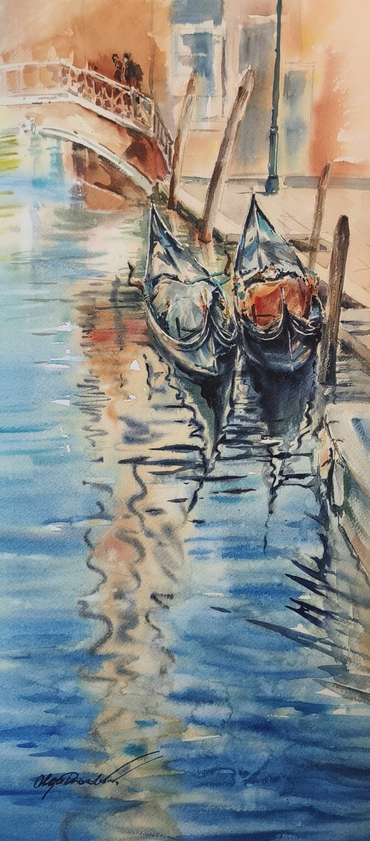 Impressionistic Cityscapes Watercolour By Olga Drozdova, 10 X 22", Two Sisters, Original Artwork
