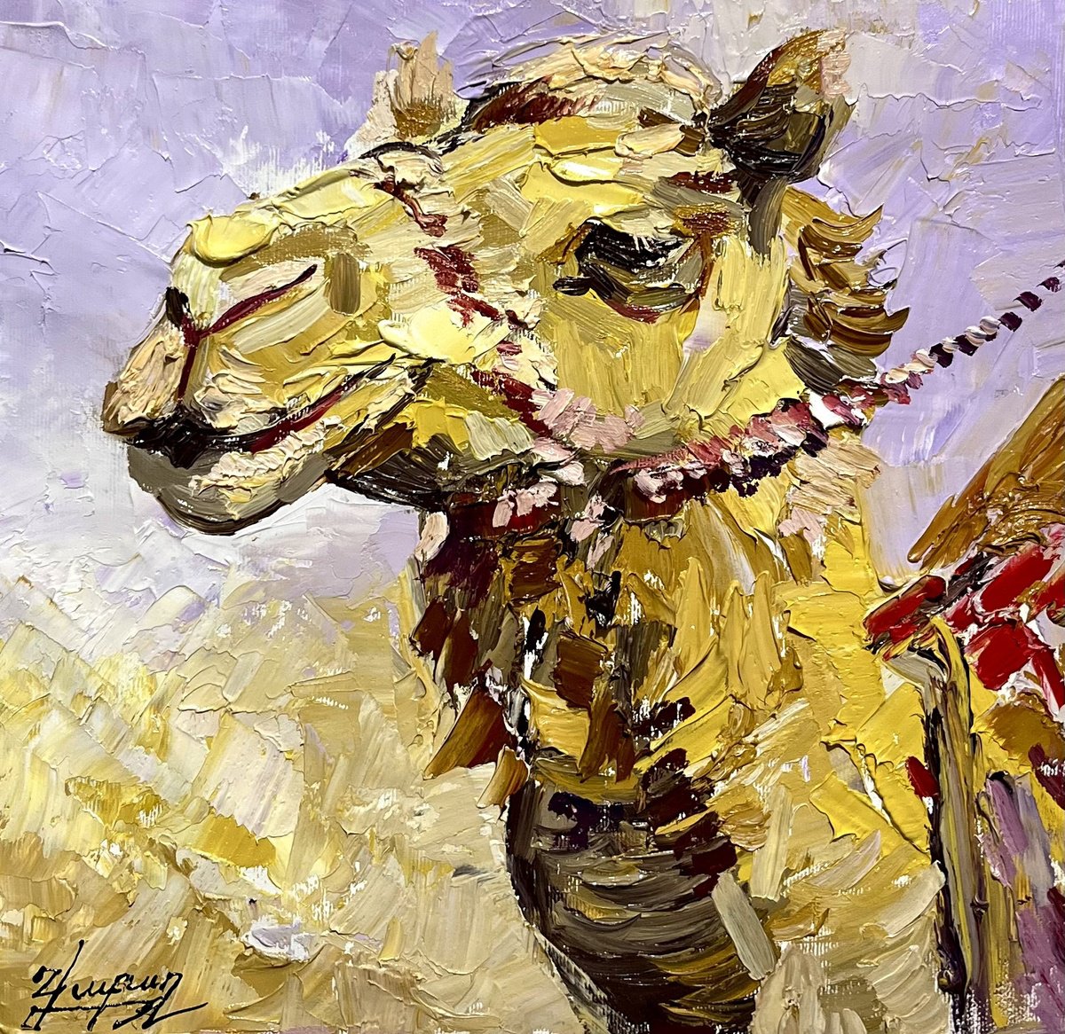 Impressionistic Animal Oil Painting By Vahe Bagumyan, 12 X 12", The Proud Traveler, Original Artwork