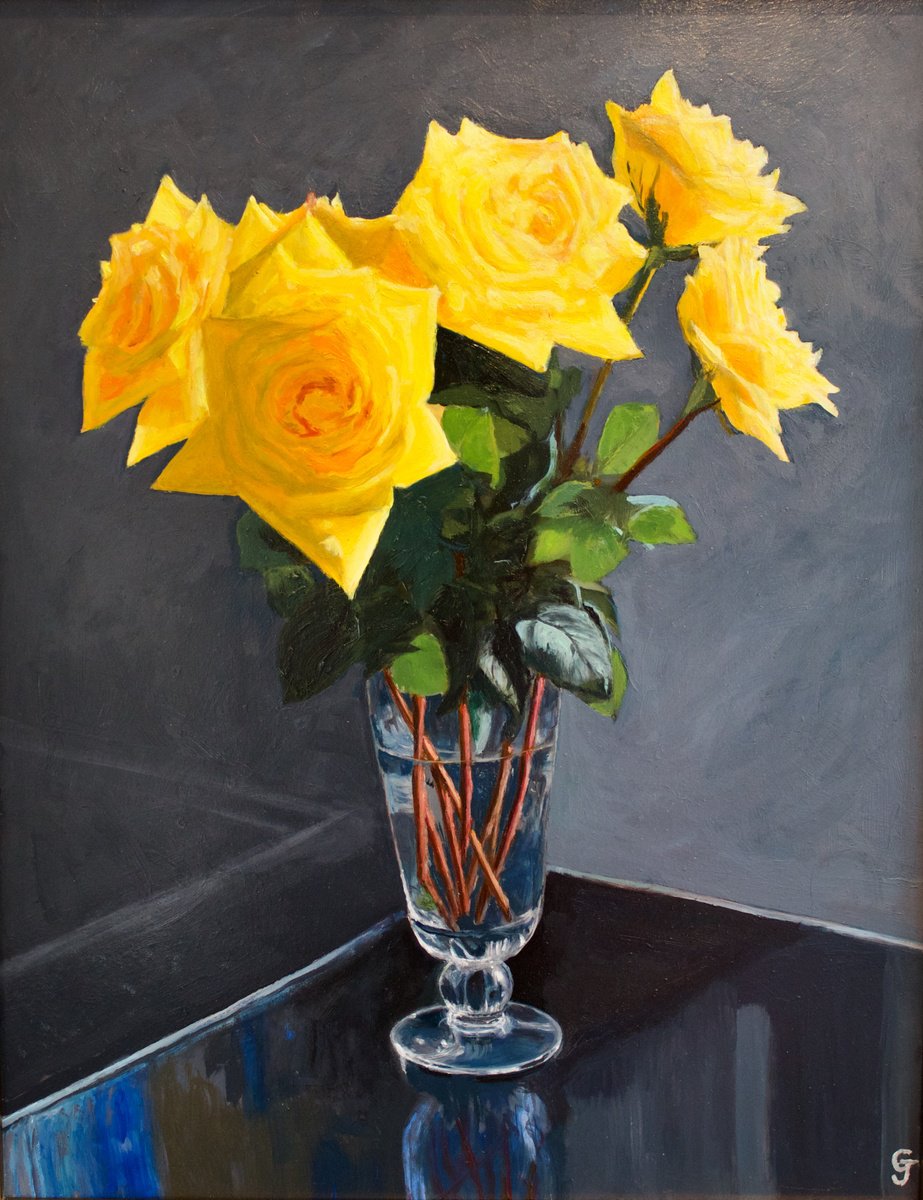 Yellow Roses, Glass & Glass by Gray Jacobik