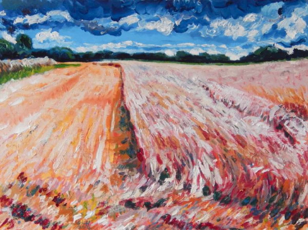 Impressionistic Landscape Painting By Stephen Howard Harrison, 26 X 20", Fields Near Kilrenny, Fife, Original Artwork