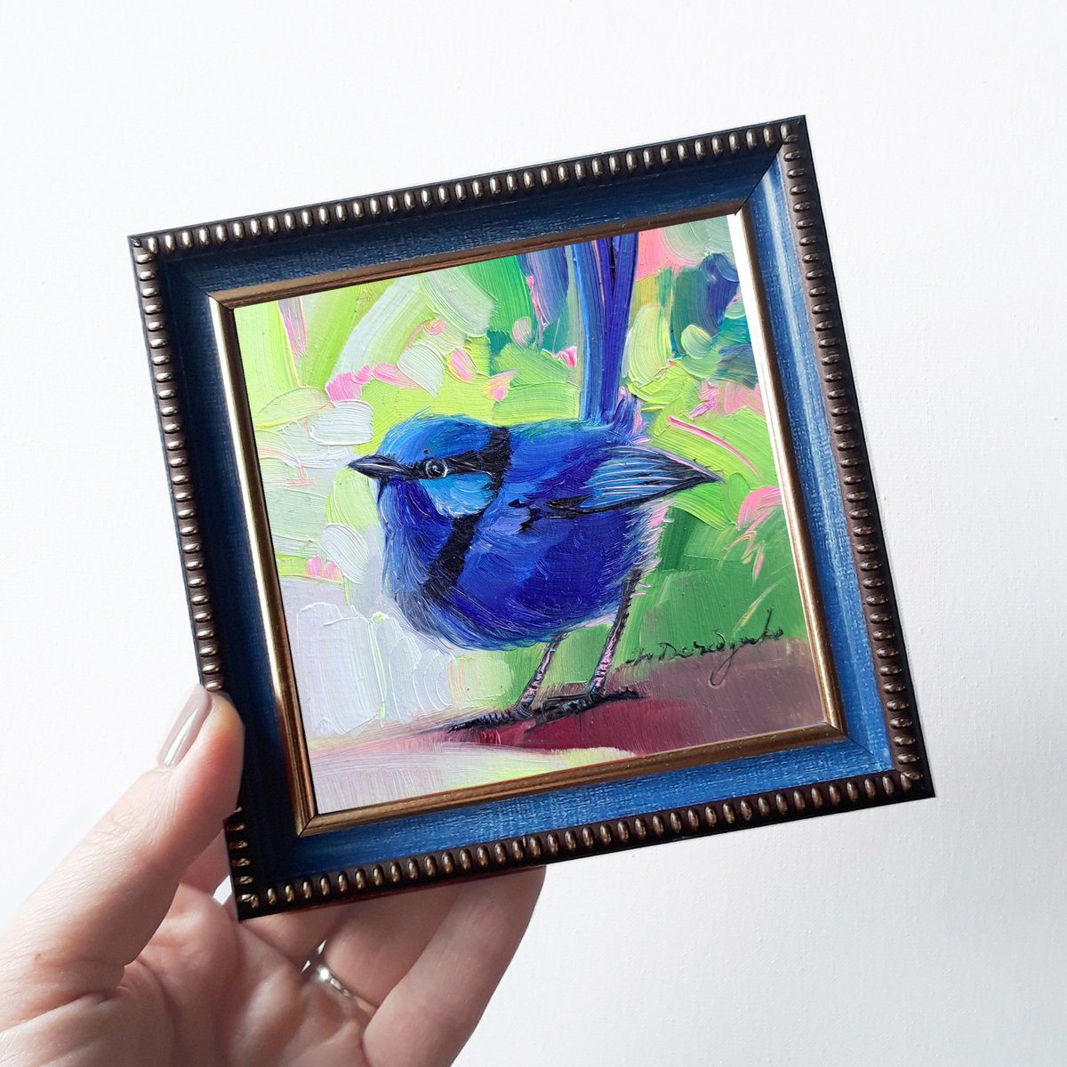 Fairywren bird painting by Nataly Derevyanko