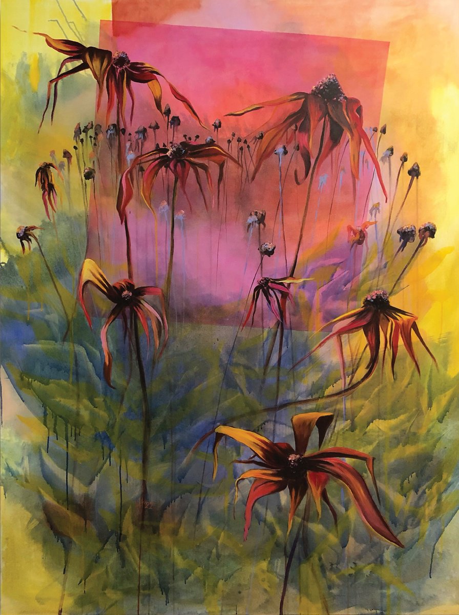 Organic Botanical Acrylic Painting By Hilde Hoekstra, 47 X 63, Late Bloomer, Original Artwork