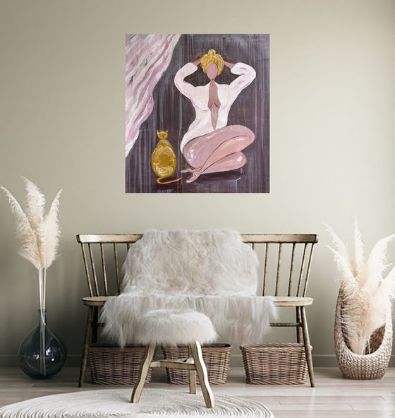 Woman Cat Painting
