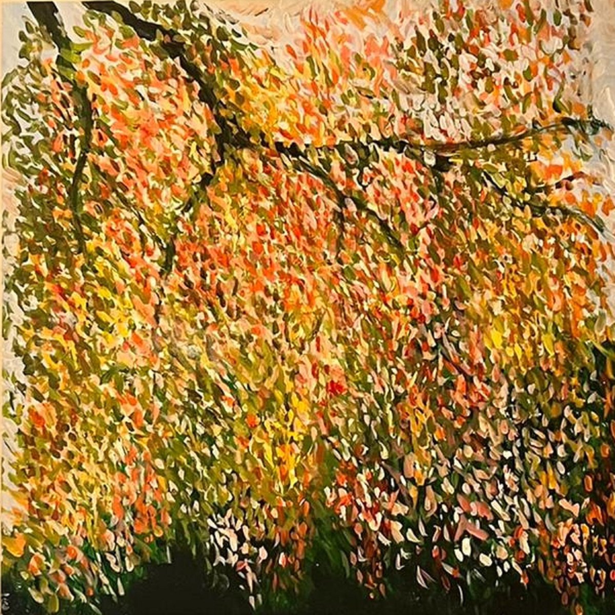 Impressionistic Botanical Acrylic Painting By Shabs Beigh, 12 X 12", Missed Autumn, Original Artwork