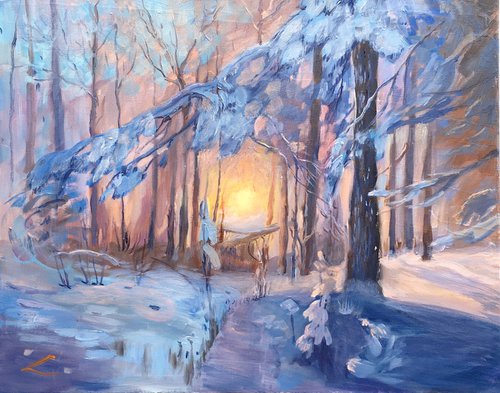 Winter forest sunset by Elena Sokolova